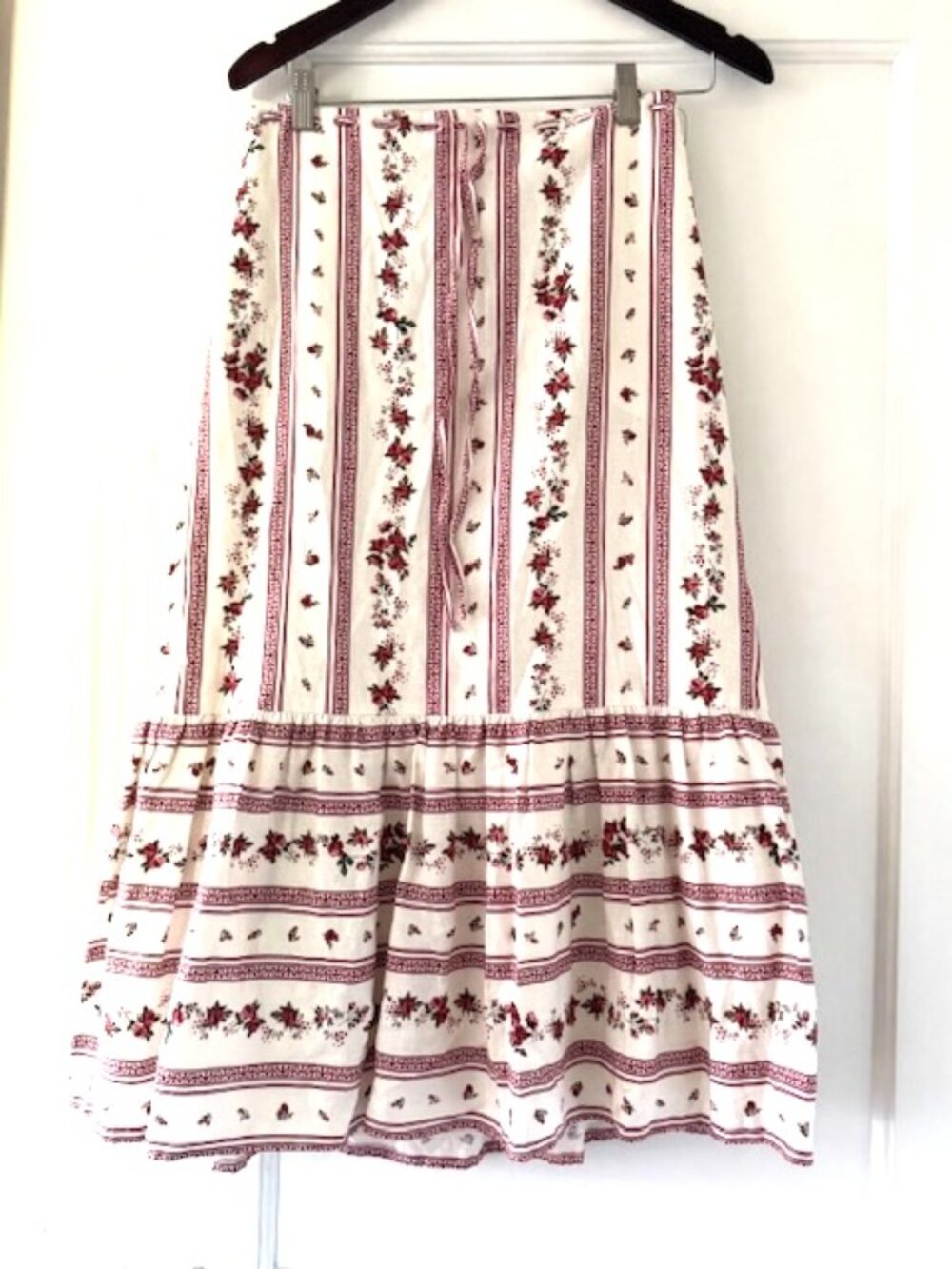 Joie Cream Midi Skirt with Red Floral Stripe
